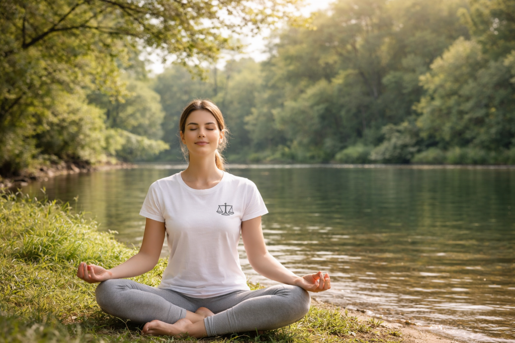 Femme en train de méditer dans un environnement naturel paisible